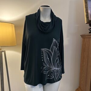 Elegant Green Cowl Neck Top with Floral Design